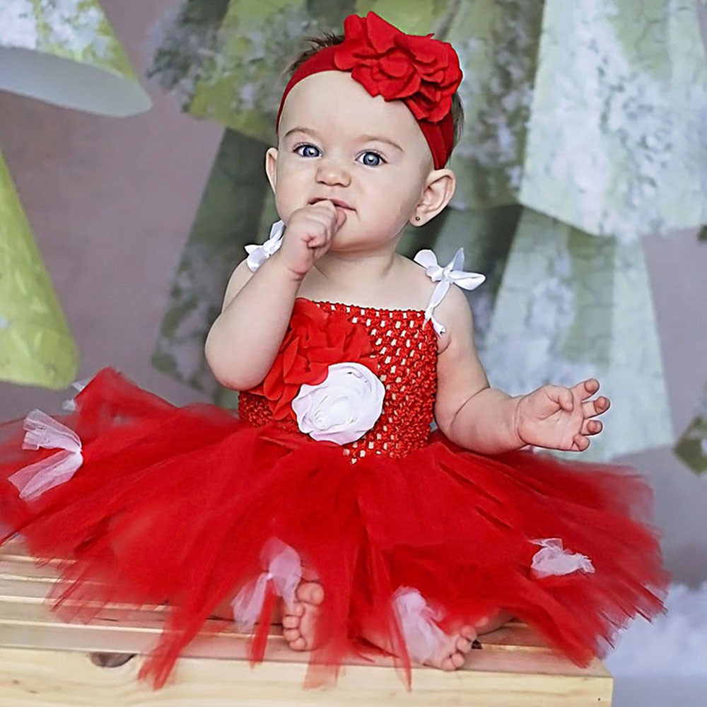 Precioso Vestido De Tutú Rojo Para Bebé , Tul De Ganchillo Para Niñas , Con  Diadema De Flores , Vestidos De Disfraces Para Fiesta De Cumpleaños Para  Niños | Shopee México