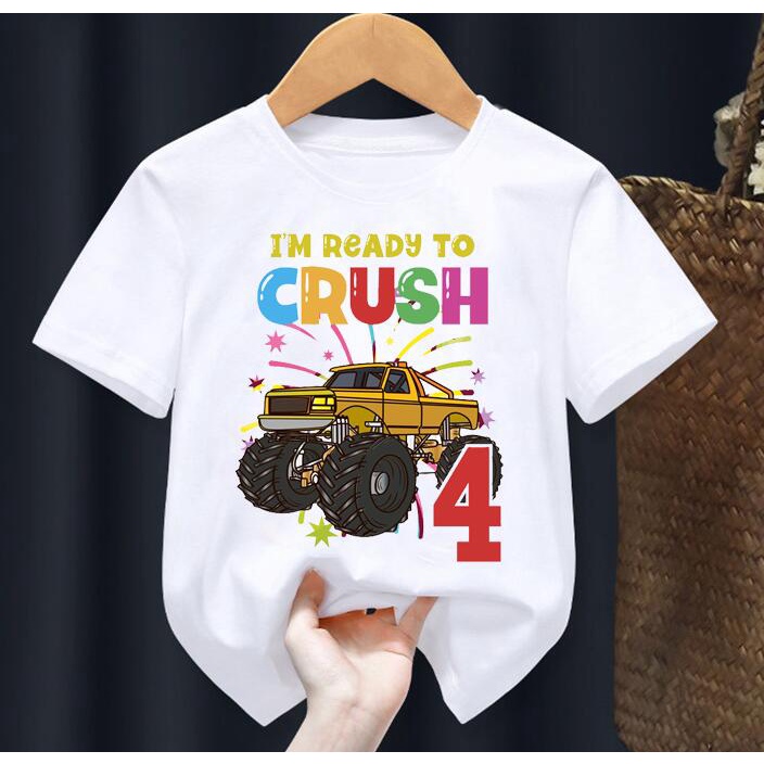 Yellow Monster Trucks Son Mi Cumpleaños 2-12 A Las Camisetas De Moda Para  Niños Ropa Blanco | Shopee México