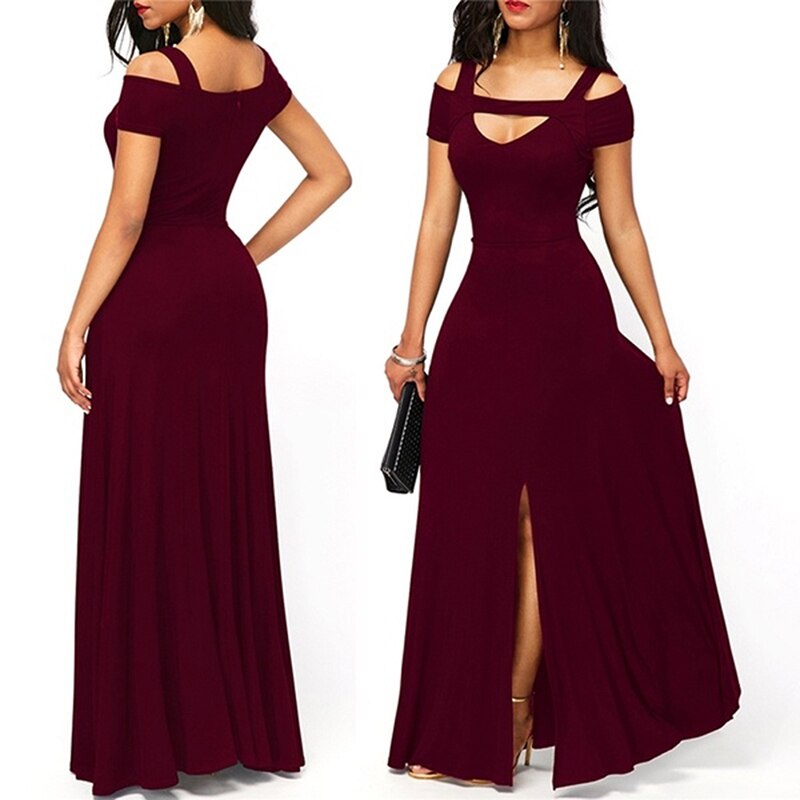 Mujeres Calientes Y # 39 ; s Vestidos Casual Largo Maxi Noche Fiesta Playa Vestido  Vino Sólido Rojo Negro Cuello Cuadrado Disfraz De Verano | Shopee México