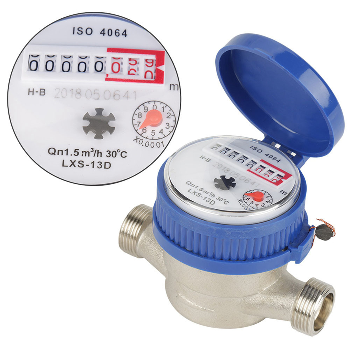 15mm 1//2 inch Cold Water Meter with Fittings for Garden /& Home Usage Metering Applications Gardening Accessories
