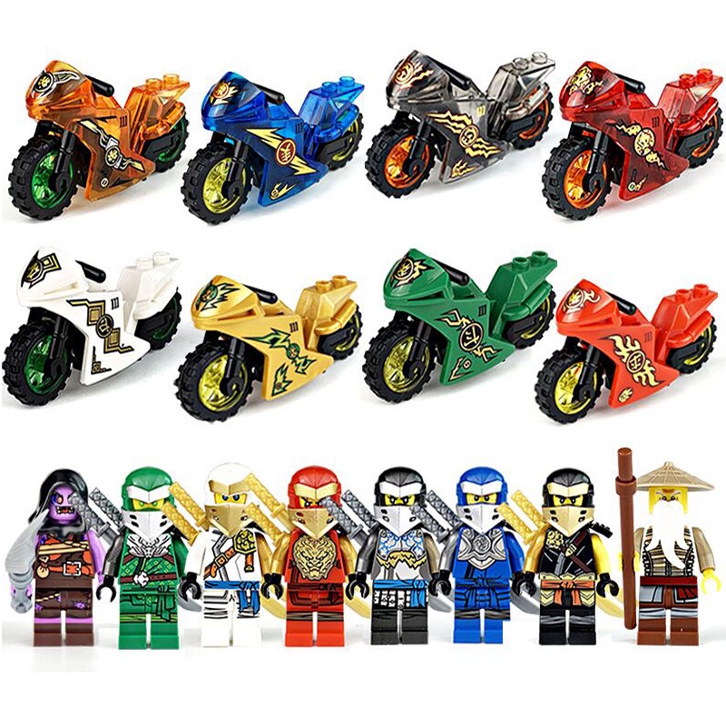 8PCS Mini Figuras Lego Ninjago Motocicleta Kai Jay bloques de construcción juguetes Niños 