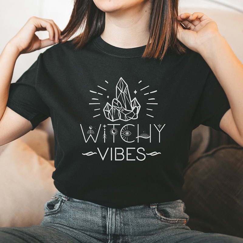 Witchy Vibes Crystal Camiseta Divertida Mujer Halloween Wicca Graphic Tee  Goth Ropa 90s Moda Vintage Grunge Boho | Shopee México