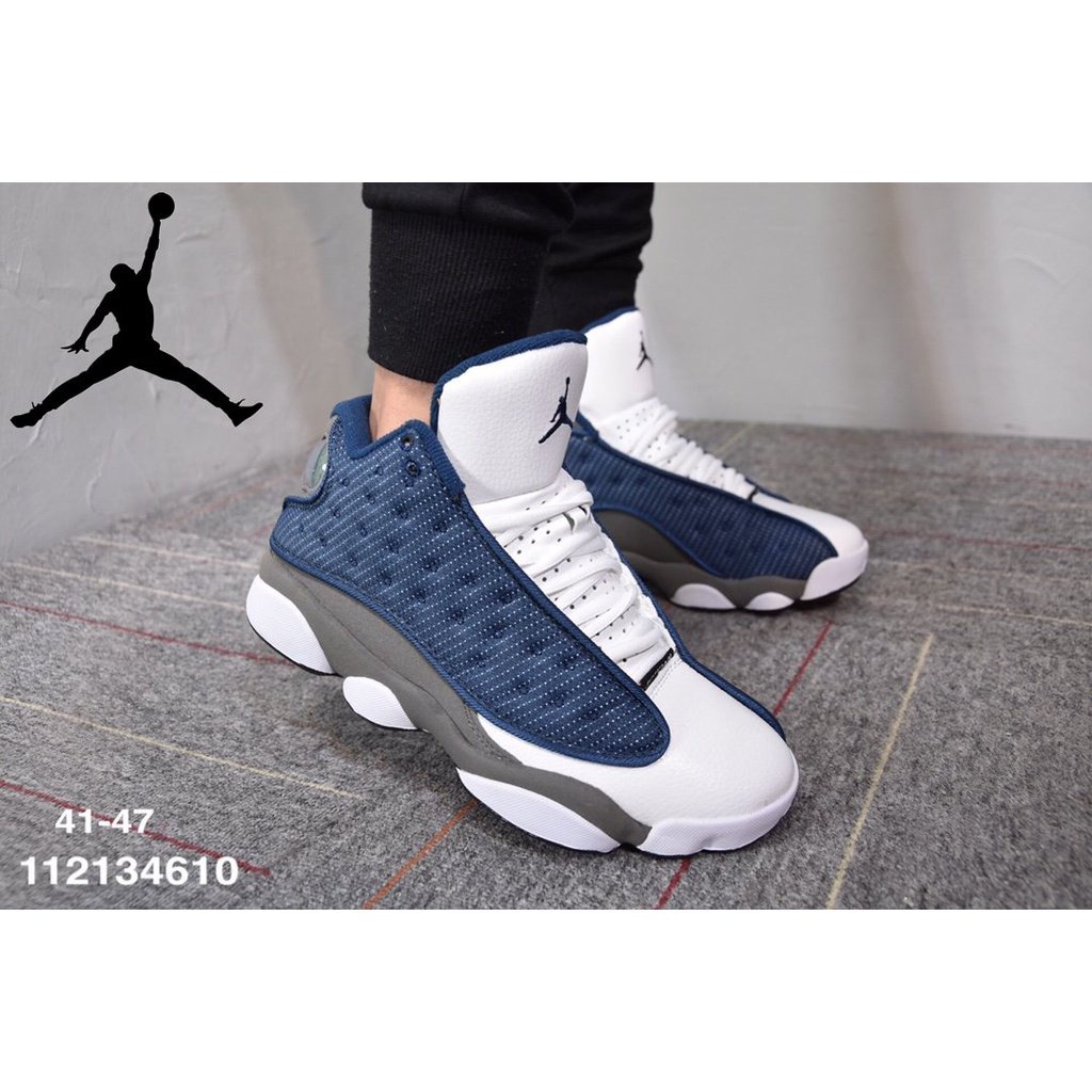 Nike Air Jordan 13 High Cannon Retro Zapatos De Baloncesto/Tenis Pesados Antideslizante Lock Azul Blanco WNL1