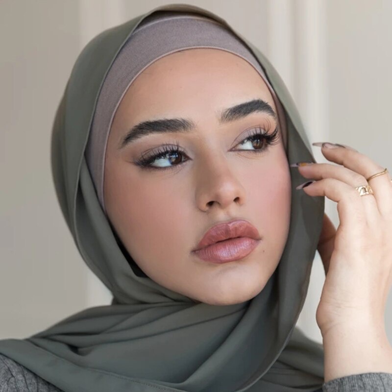 ❤️ SAFIYA 90 x 180cm Hijab para mujeres musulmanas con velo I Hiyab pañuelo de cabeza turbante pashmina chal gorro islámico I Algodón I Gris y Azul 