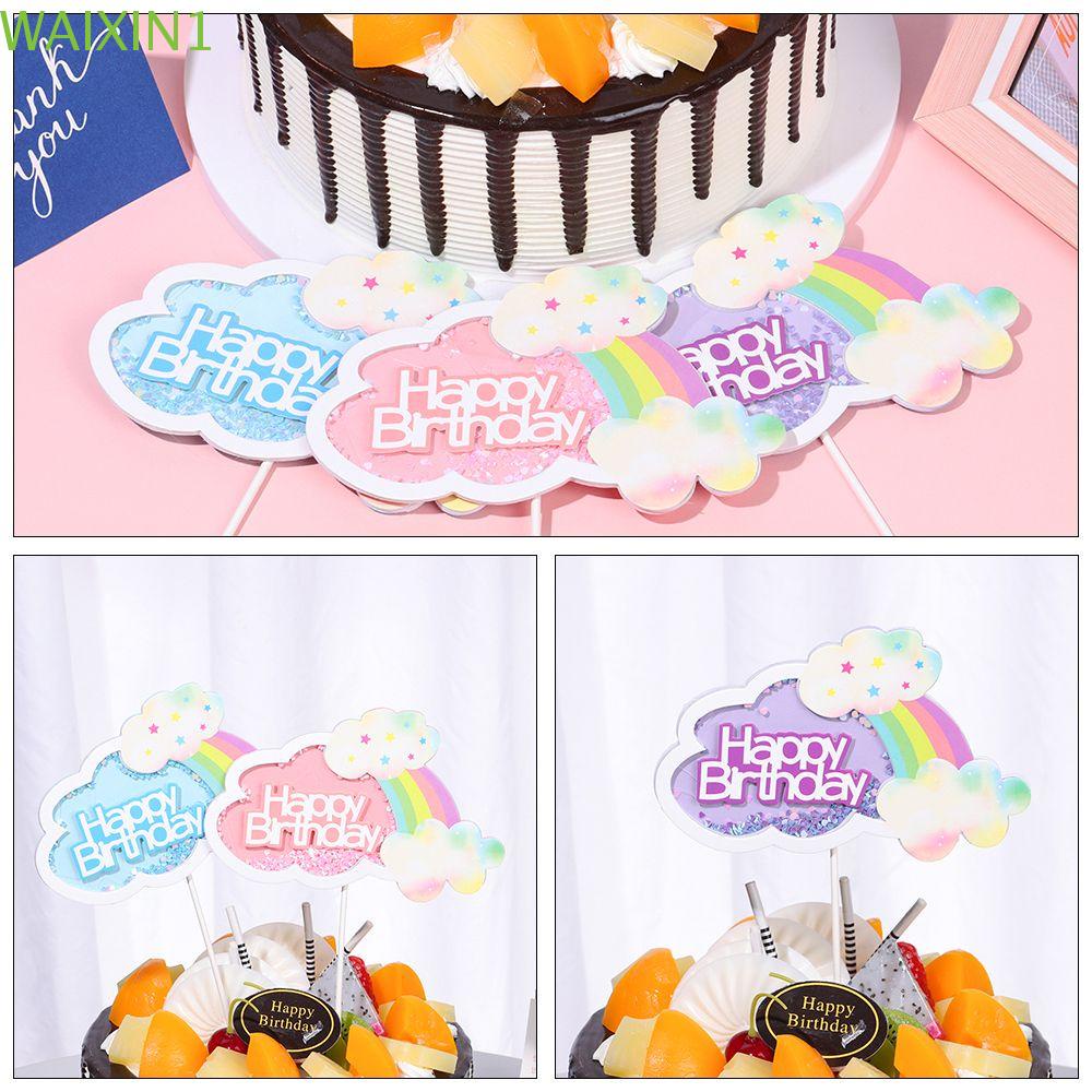 Yeahome Adorable Pastel De Dibujos Animados Feliz Cumpleanos A Ti Cupcake Cover Tapa De Pastel De Arco Iris Estereo Brillo Decoracion De Cumpleanos Papel Color Caramelo Articulos De Fiesta Decoracion De Pastel