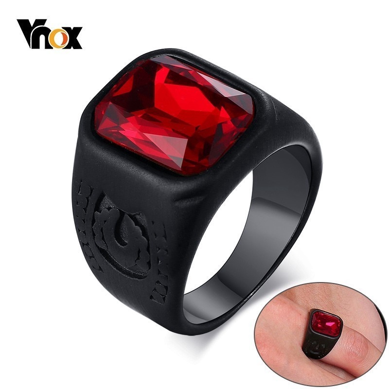 Vnox Anillo con anillo de piedra negra rojo y acero inoxidable anillo de piedra de Infinito para hombre accesorio Estilo Punk