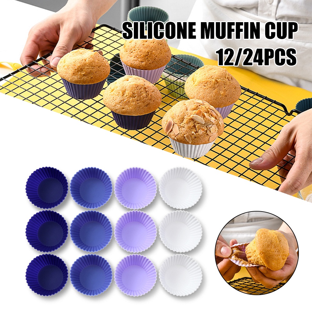 24 piezas de forro de cupcake de silicona reutilizable de color aleatorio Forro de cupcake 
