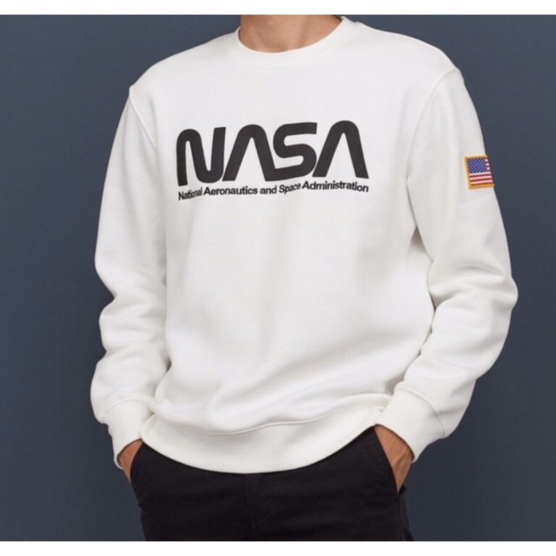 H&m NASA Script Fleece Neck sudadera suéter - blanco | Shopee México
