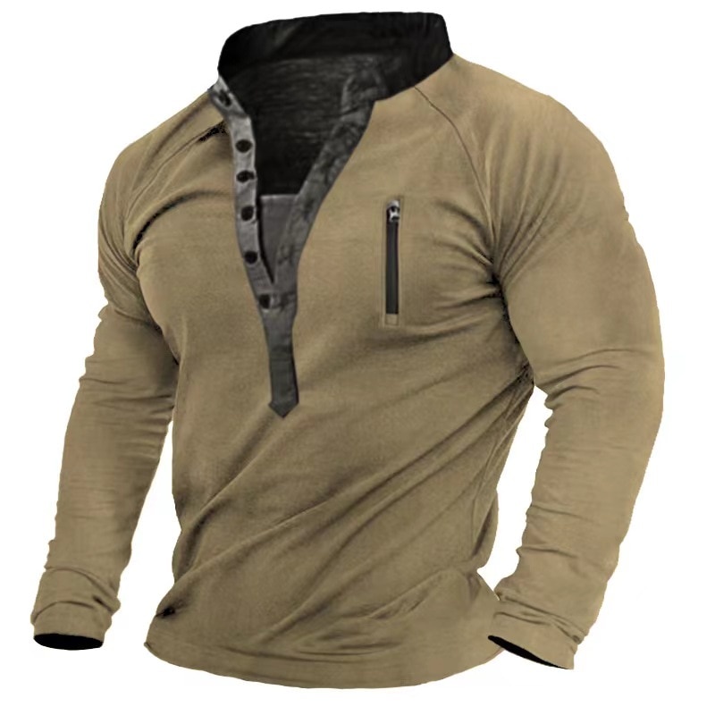 Czen Camisas Militares tácticas para Hombres Camisa de Manga Larga de Camuflaje Camisa de Manga Larga con Cremallera 1/4 Camisa de Senderismo del ejército al Aire Libre 