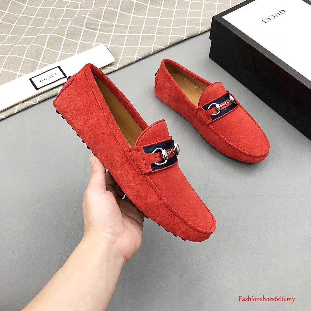 Original 100 % Moda Nuevo Clásico Gucci Mocasín casual De Cuero Rojo Mocasines De Gamuza Con Plata | Shopee México