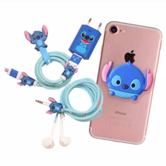 Juego de protectores de cable de puntada cargador stich plus pop socket