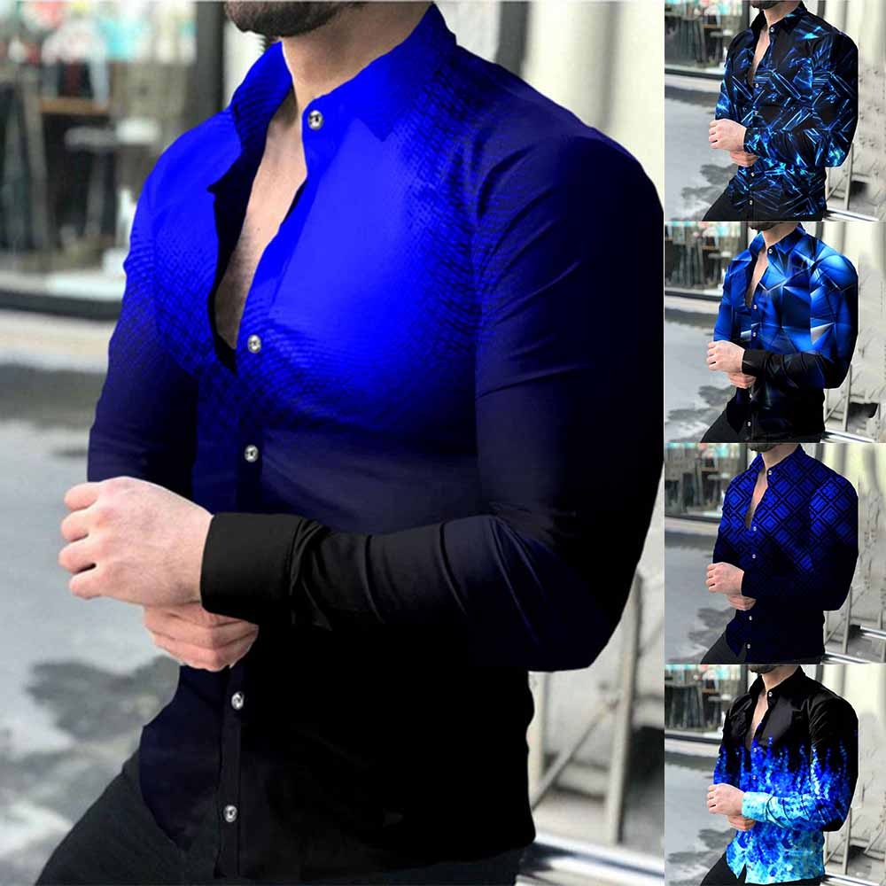 Camisa Con Botones De Larga Con Estampado 3D Slim Fit Muscle Dress Camisas Para Hombres | Shopee México
