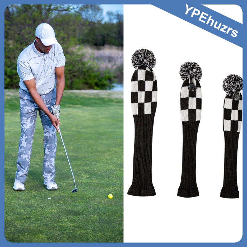 Set of 3 Knitted Golf Headcover AntiSlip Golf Club Wood Head Covers
