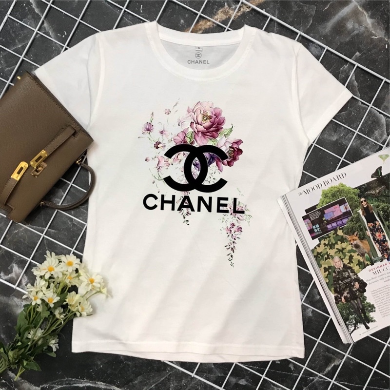 asesinato neumonía entregar Impresión CHANEL flor camiseta Color blanco | Shopee México
