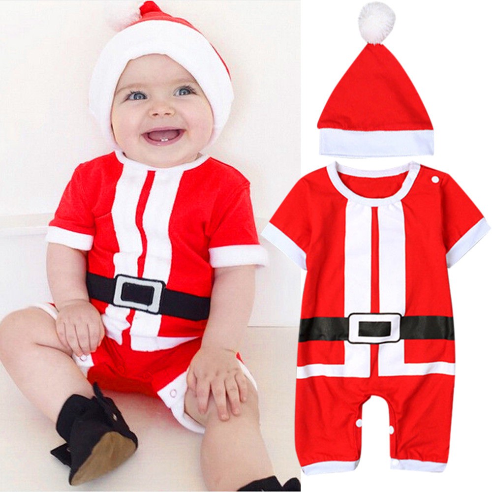 Ropa Ropa unisex para niños Disfraces Disfraz de bebé Santa Claus Santa Claus Romper Bolso y gorra en rojo y blanco 