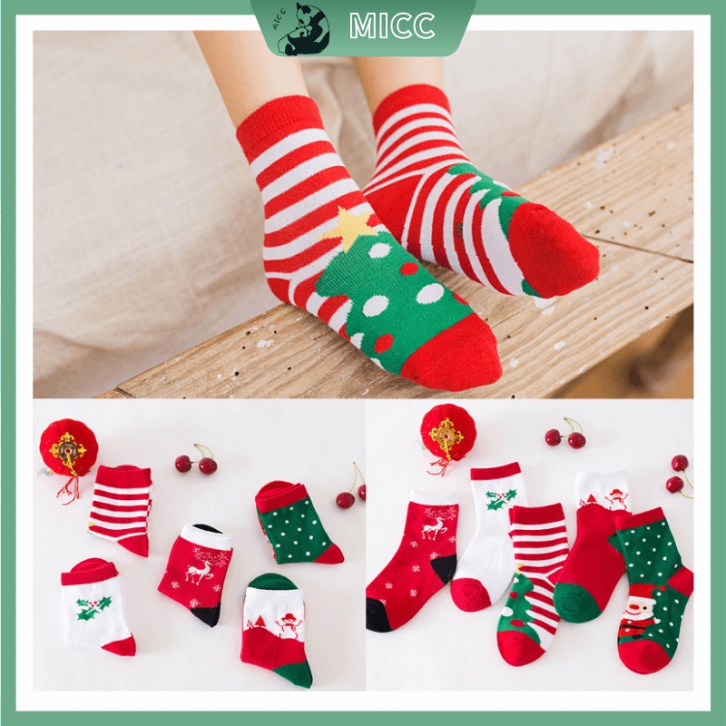 KONGMING 5pcs Calcetines de algodón navideños para mujer Calcetines navideños para niñas Novedad Calcetines 