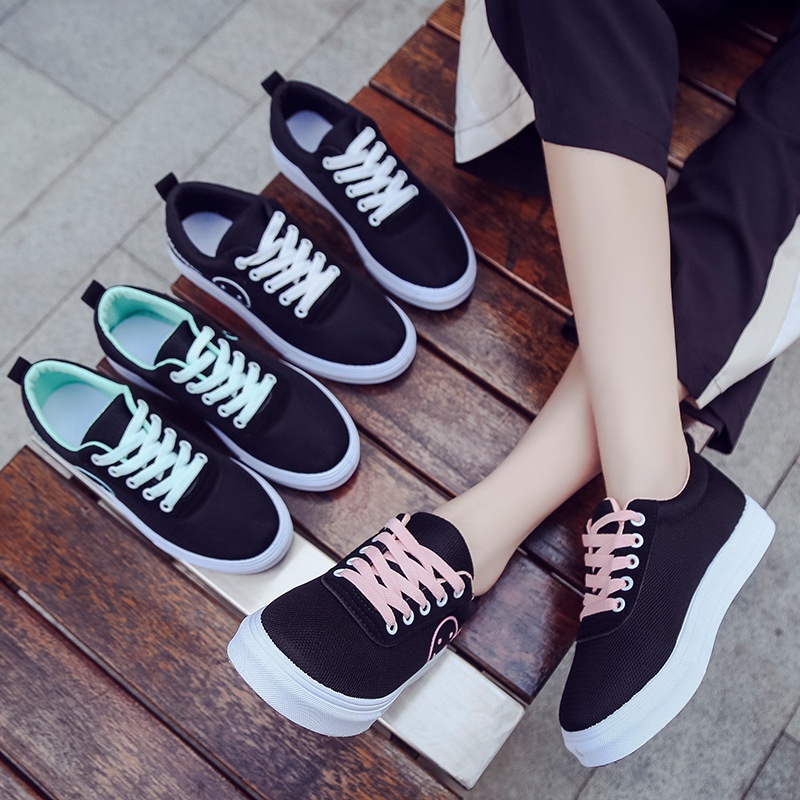 Zapatillas casuales para de para mujer estampado sonrisa/zapatos escolares negros | Shopee México