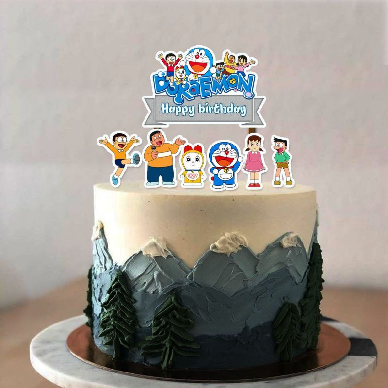 One set topper topper decoración de pastel de pinchazos pastel de arroz  pudín cumpleaños feliz cumpleaños hbd personaje doraemon nobita y amigos  amigos | Shopee México