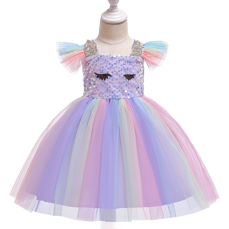 unicornio bebé niñas vestido de dibujos animados lindo arco iris princesa  vestidos para lentejuelas hoja manga fiesta de cumpleaños navidad ropa de  niños | Shopee México