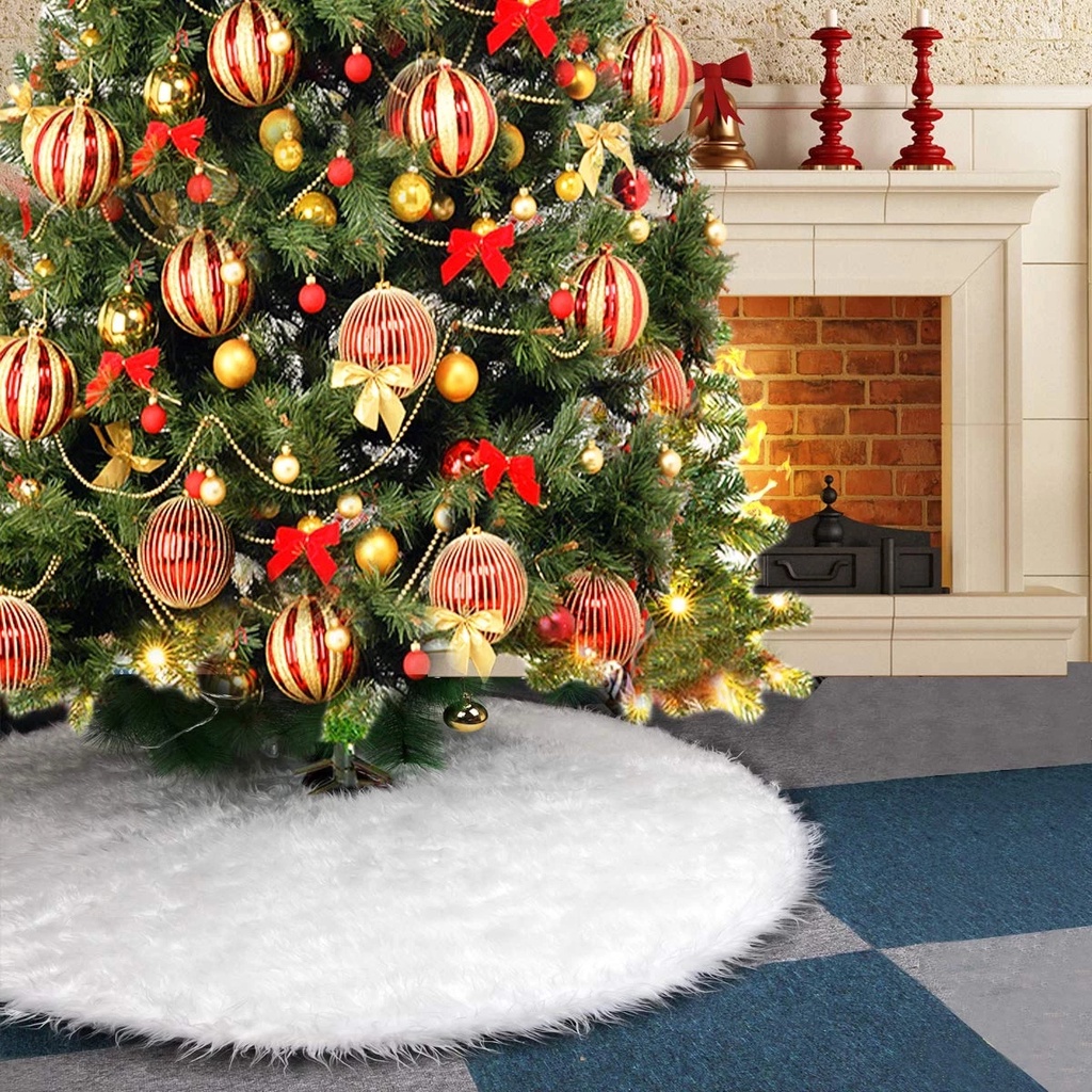 LEVEL GREAT Clásico de la Navidad roja Falda Falda de árbol no Tejido de 122 cm Diámetro del árbol de Navidad del paño de Felpa árbol Alfombrilla de ratón Festival Piso Moqueta Decoración 