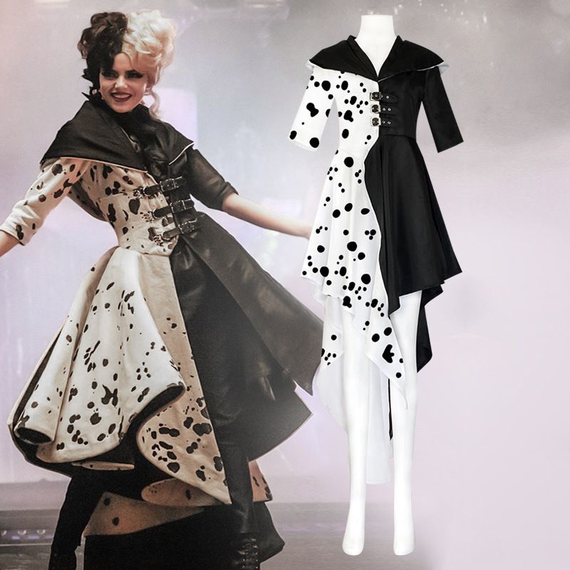 cruella de vil cosplay vestido de disfraz negro blanco lunares vestido de  dama | Shopee México
