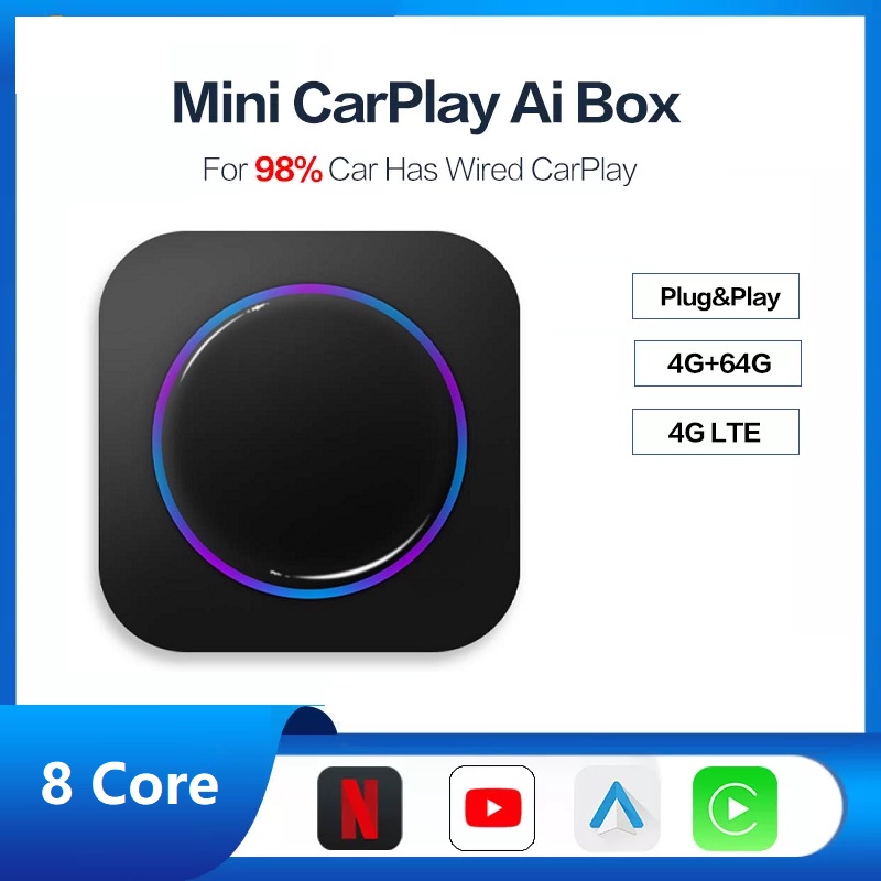 Binize Wireless Carplay Mini AI Box Apple Inalámbrico Android Auto Youtube Netflix 4G LTE GPS Para Mazda Toyota VW Jeep Kia