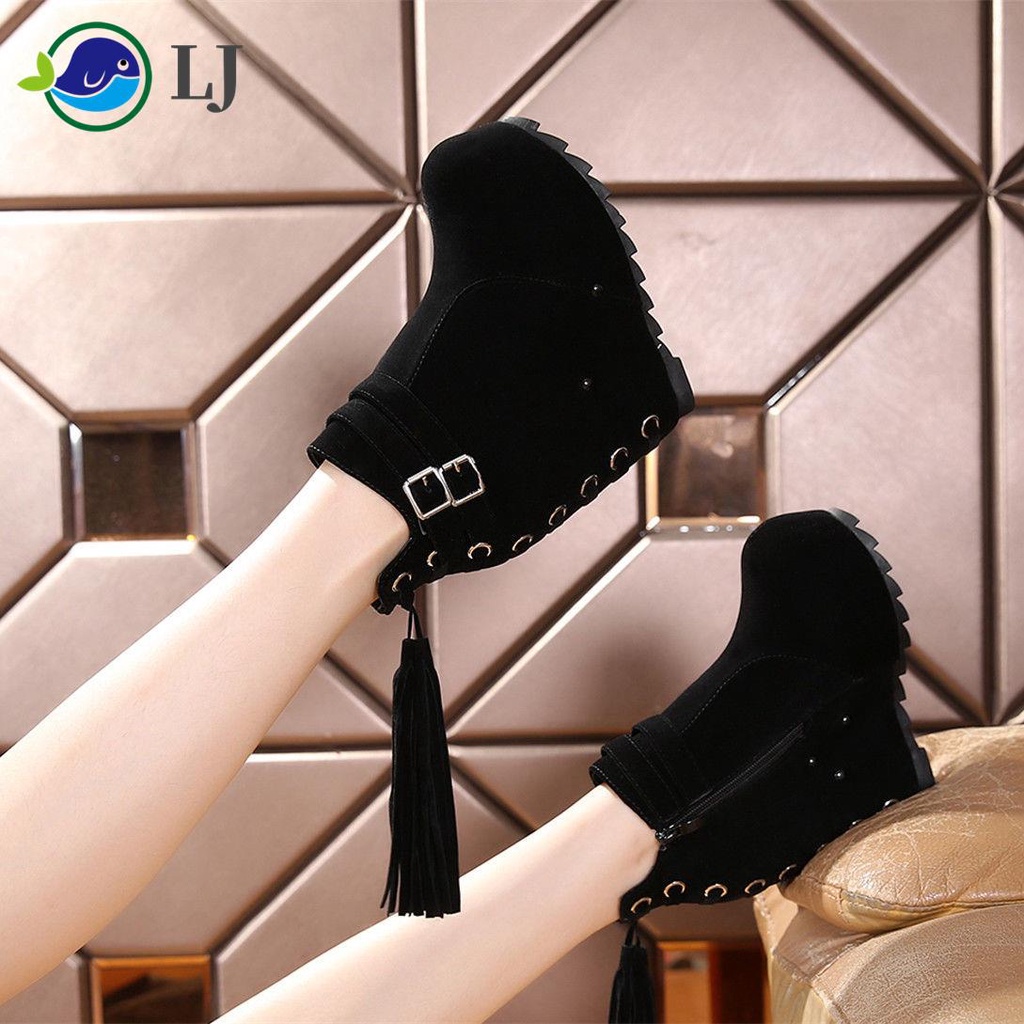 Cortas De Tacón De Cuña De Altura Interior Negras Niños 2021 Nuevo Estilo Otoño Invierno Suela Gruesa Martin Suede Esmerilado Tacones Súper Altos Shopee México