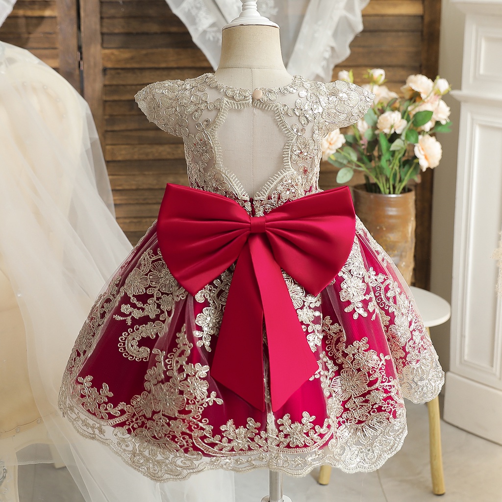 Elegante Vestido De Princesa Para Niñas , Vestidos De Encaje Bordados Con  Lazo Novia Pequeños , Cumpleaños Para Bebés , 1er | Shopee México