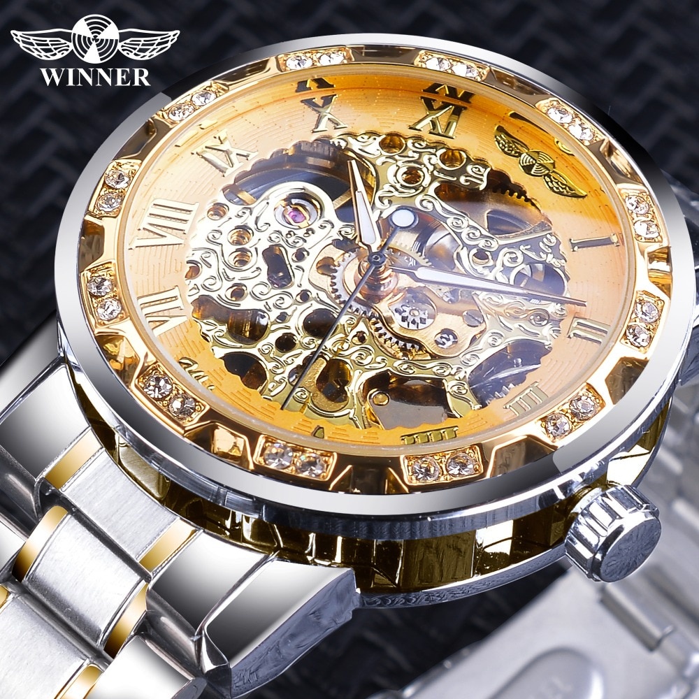 Winner Skeleton relojes de lujo diseño plata acero inoxidable hombres relojes mecánicos reloj masculino | Shopee México