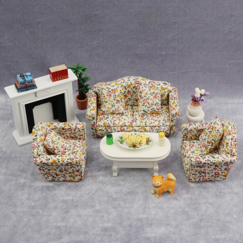 Sofá de casa de muñecas con patrón de flores Pequeña flor mini sofá doble de casa de muñecas regalo para niñas accesorio de moda para casa de muñecas o muñeca a escala 1//12