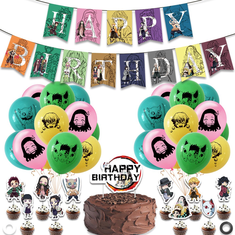 Anime Demon Slayer tema fiesta decoración conjunto globo bandera pastel  Topper niños fiesta de cumpleaños traje Tanjirou Nezuko Zenitsu Mu | Shopee  México