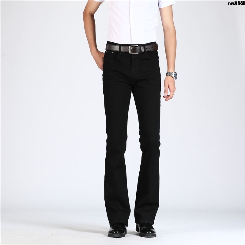 Pantalones Slim-Fit Acampanados Elásticos Para Hombres De Cintura Alta &lt; Denim Miniatura Acampanado Otoño Invierno]