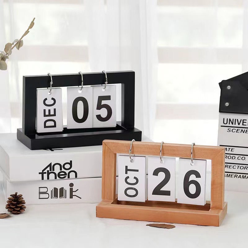 estilo rústico para oficina decoración vintage calendario de madera con tapa y calendario manual de escritorio XHXseller Calendario de madera estilo vintage 