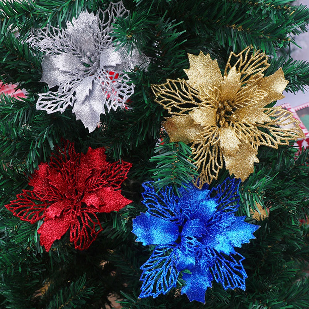 Flores De Navidad Con Purpurina Adornos De Árbol Artificiales Decoraciones  Para El Hogar Año Nuevo 1PCS | Shopee México