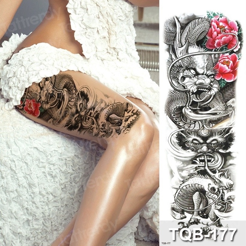 Nueva Pierna Grande/Brazo Manga Tatuaje Impermeable Temporal Dragón Rojo  Rosa Hombres Mujeres Flor Completa Tatoo Cuerpo Arte tatto cool Vender Bien  | Shopee México