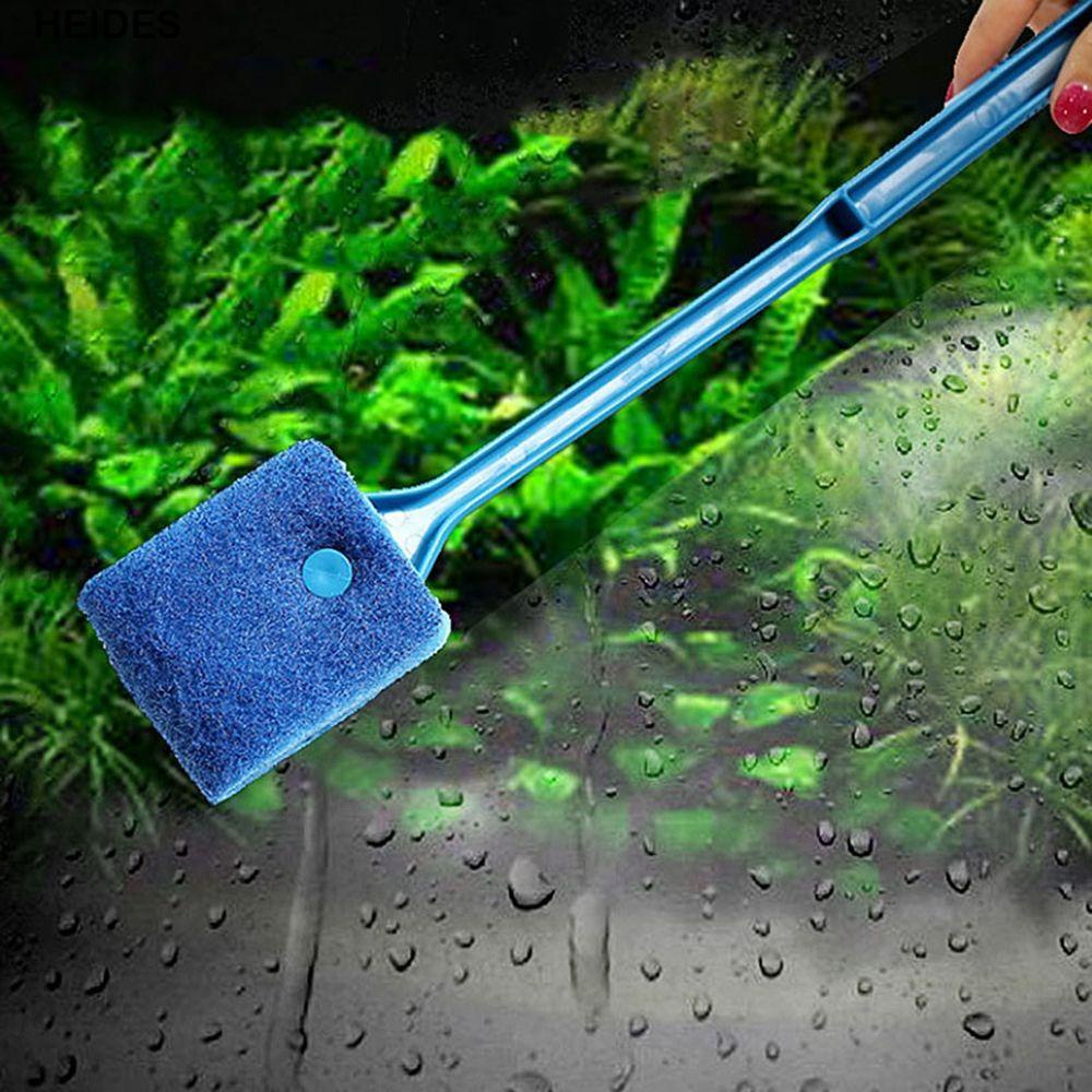 Naisicatar Cepillo de Limpieza para acuarios Tanque de Peces Planta de Vidrio Raspador de Algas Limpiador de depurador Mango Largo Cepillo de Esponja de Doble Cara Azul 