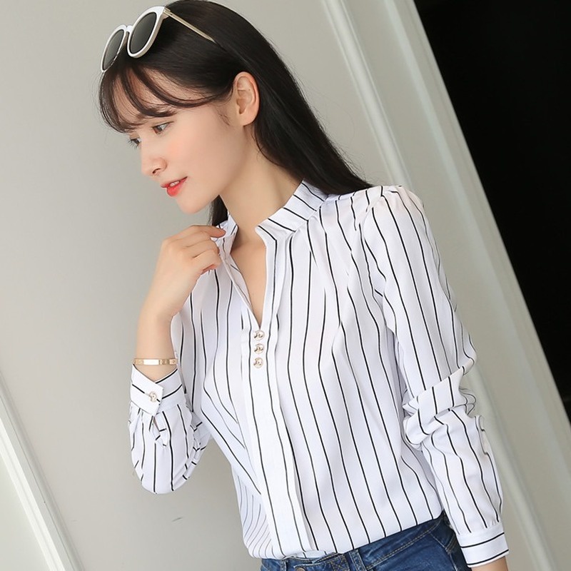 Tops Y Blusas Blancas Para Mujer Moda Estampado Casual Manga Larga Oficina Señora Camisas De Trabajo Slim | Shopee México