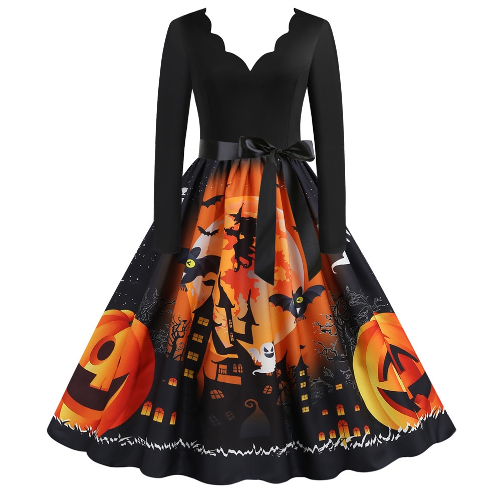Vestido De Halloween Con Clase Casual Slim-Fit Posicionamiento Calabaza  Impresión Dobladillo Grande | Shopee México