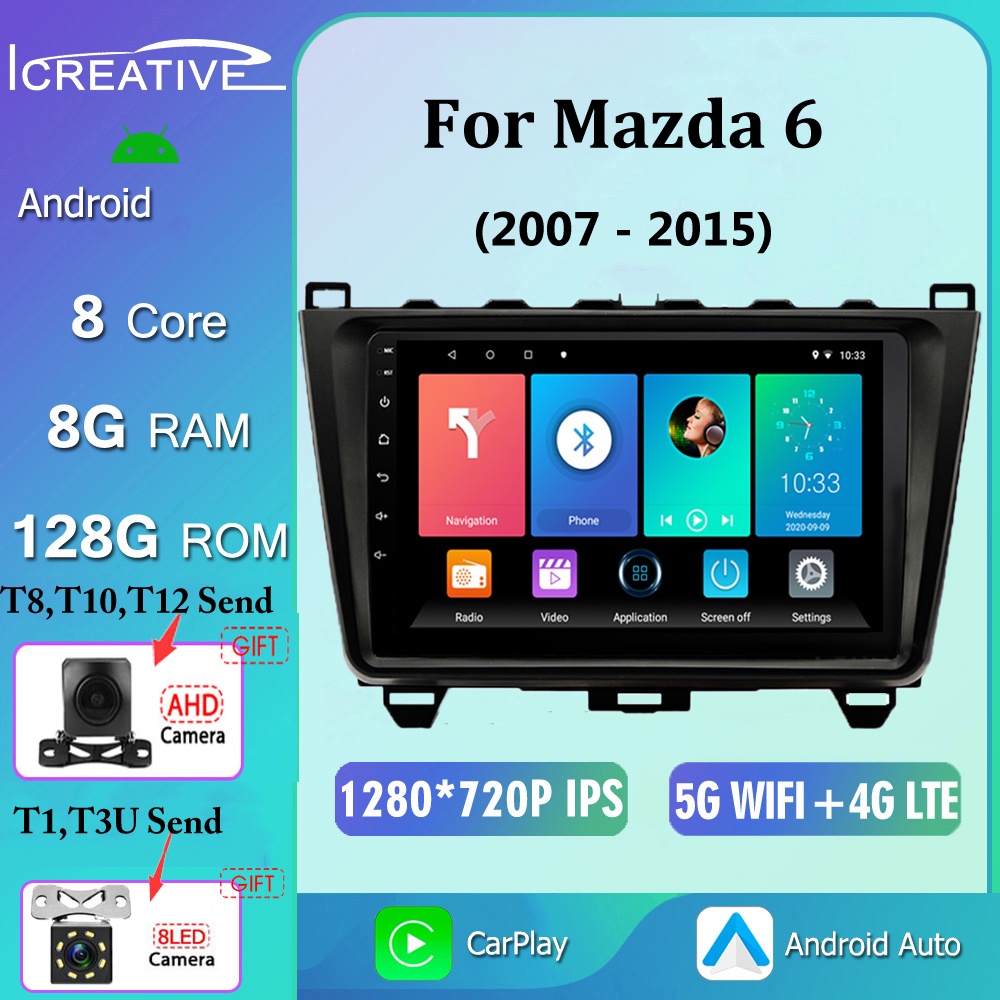 Hot Icreative Android Carplay Para Mazda 6 2007-2015 Radio De Coche Reproductor De Video Navegación GPS 2din Multimedia Automático