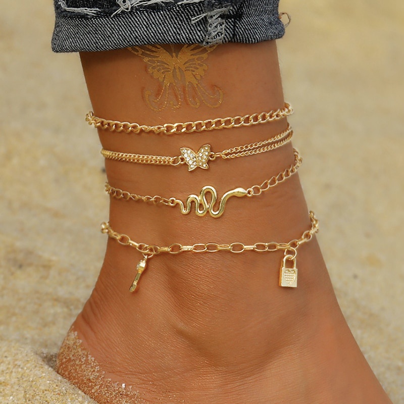moda multi serpiente cadena tobilleras para mujeres mariposa tobillera cadena tobillo pulseras playa pie joyería | Shopee México