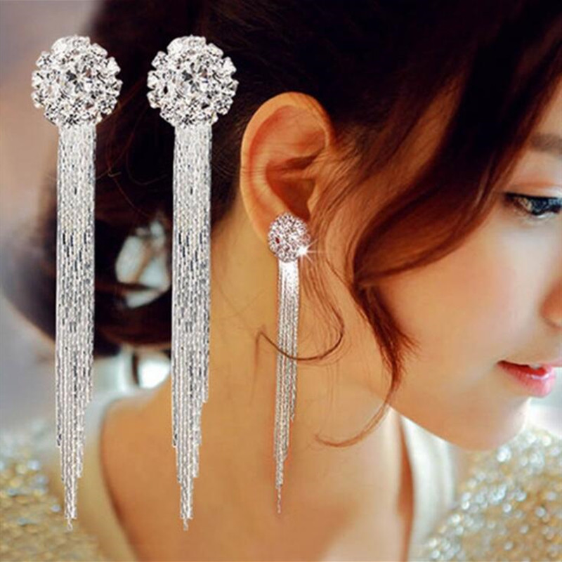 Premisa En riesgo Detallado 1 par de aretes colgantes con borla de cristal para mujer/pendientes largos  de moda para fiestas/accesorios de joyería | Shopee México