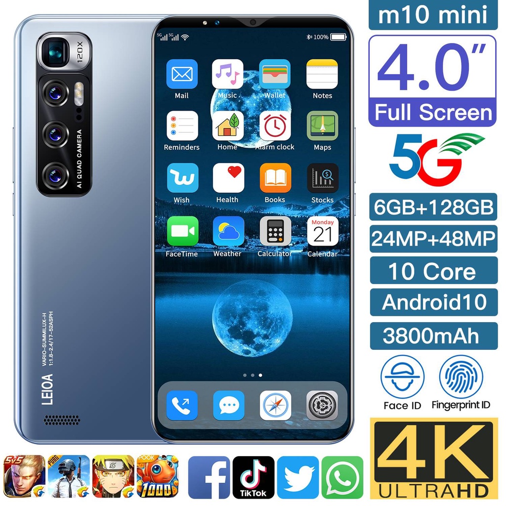 AZHANGJI M10 mini 4.0 Pulgadas 6GB/128GB Teléfono Celular 5G Pantalla Completa Ultra-Delgada