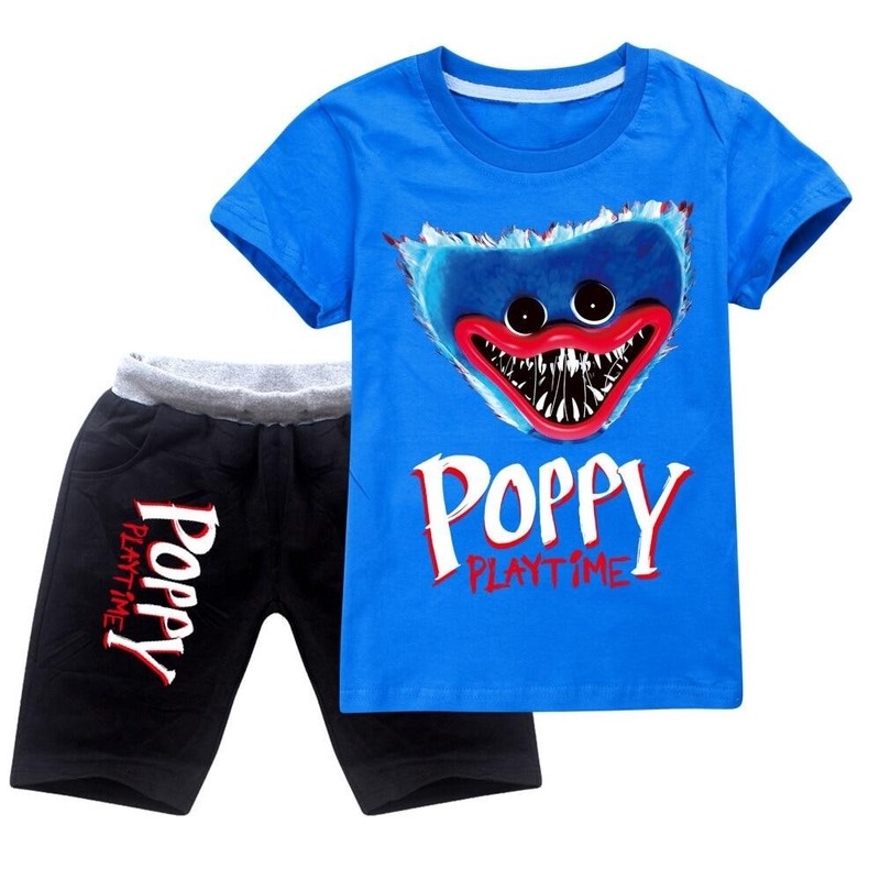 Camiseta de algodón y pantalones cortos de dos piezas para niños traje de deporte casual de 3 a 15 años Poppy Playtime Huggy Wuggy 
