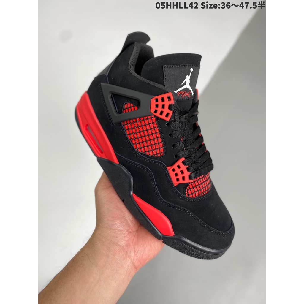 Nike Air Jordan 4 Red Thunder AJ4 Retro Antideslizante Transpirable Zapatos De Baloncesto Hombres Zapatillas De Deporte De Las Mujeres Negro Rojo 36-46 | Shopee México