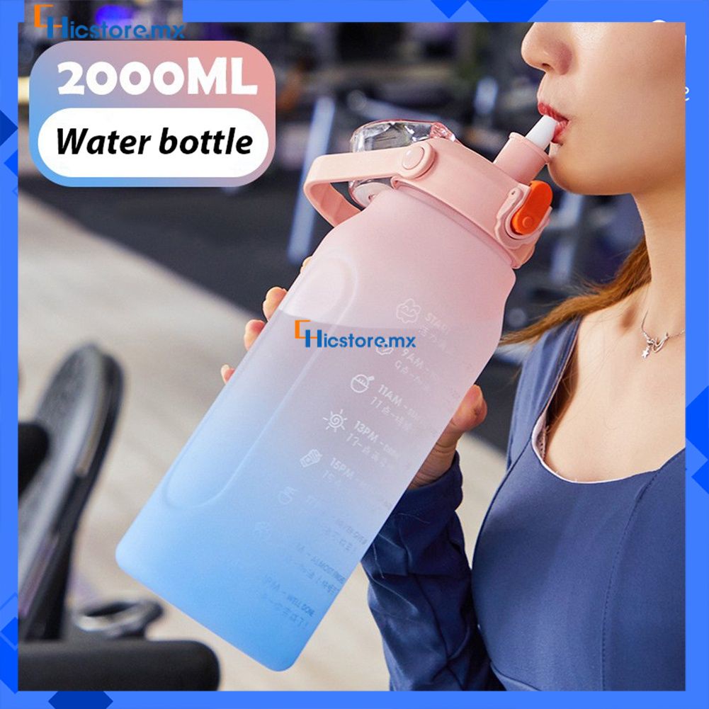 Botella de agua portátil para deportes con paja 2 litros/1,5 litros botella de gimnasio