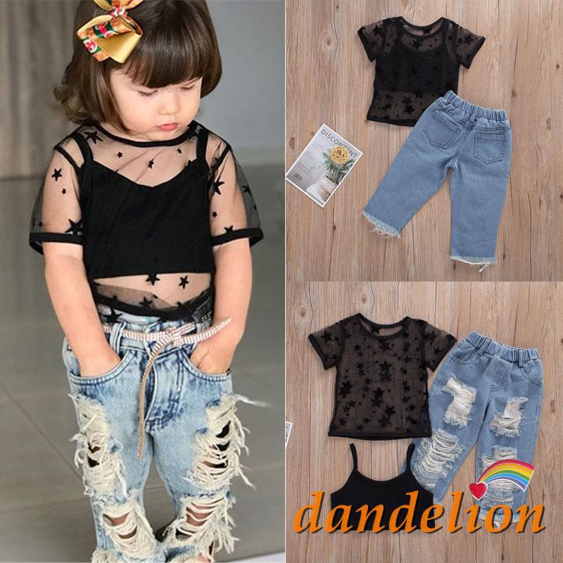 Conjunto de ropa negra para niña para bebé+conjunto de pantalones cortos de  pantalones cortos de malla para mujer/Tops de mezclilla de  mezclilla+conjunto de ropa interior | Shopee México