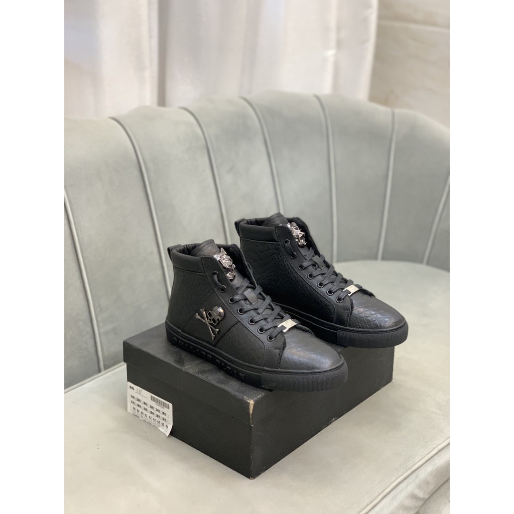 Nuevo Philipp Plein Zapatos De Los Hombres De Moda Negro Cuero Botas De  Alta Parte Superior | Shopee México