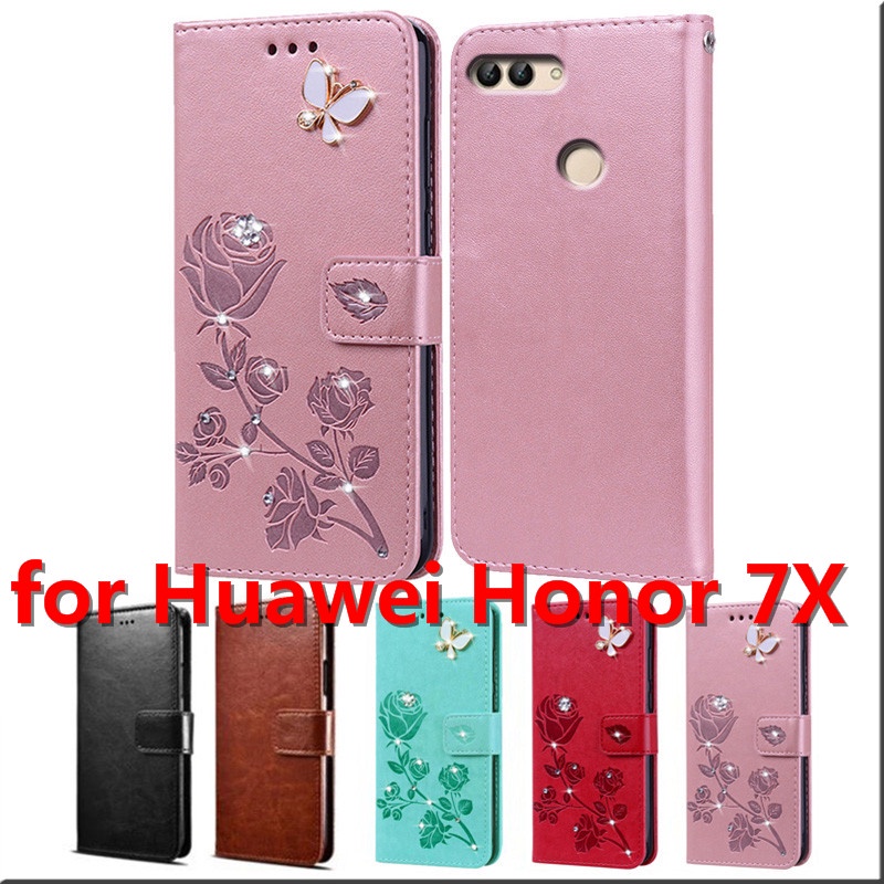 ^ huawei honor 7x piel sintética libro protección móvil funda Book Case Smart rojo 