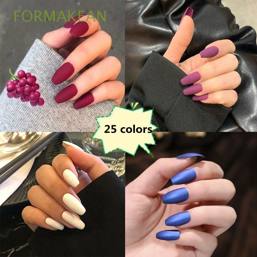 Formakean 24 Pcs Detachable Press On Nails French Solid Color False Nail Tips Glossy Coffin Ballet Fake Nails Full Cover Women And Girls Acrylic Glitter Shopee Mexico