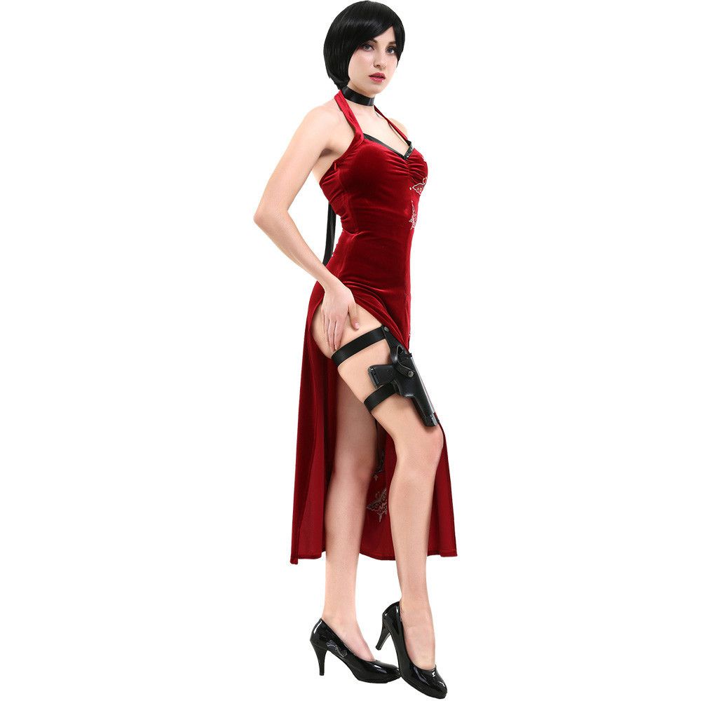 2022 Resident Evil Ada Wong Cosplay Disfraz Oro Terciopelo Bordado